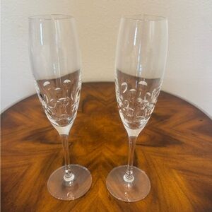 2 Elegant Rogaska Celebration Disco Beat Crystal Champagne Flutes